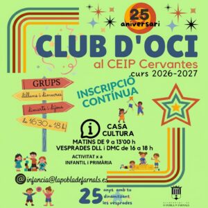 El Club d’Oci celebra 25 años dinamizando las tardes de La Pobla de Farnals